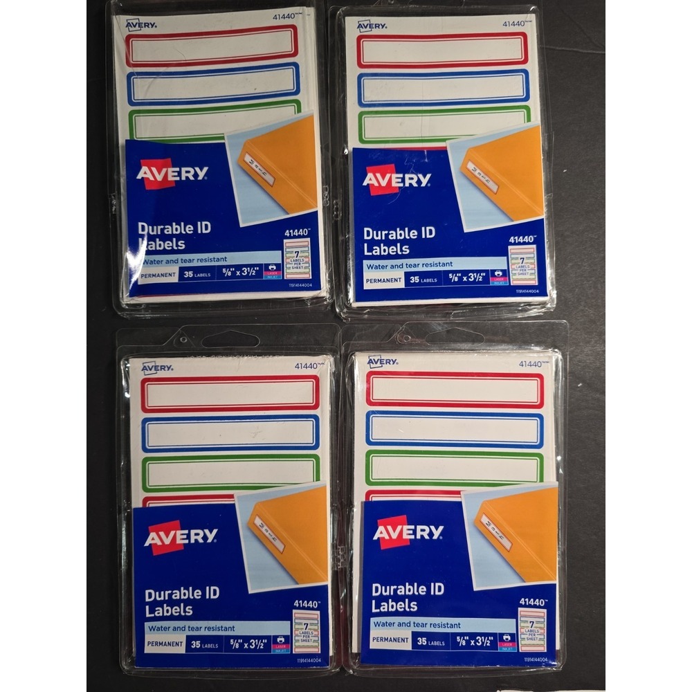 Durable ID Labels w/ Preprinted Borders 5/8x3.5in labels 35/PK‎ - Lot Of 4